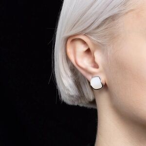 Hirotaka Equinox Pyramid White Agate Earrings